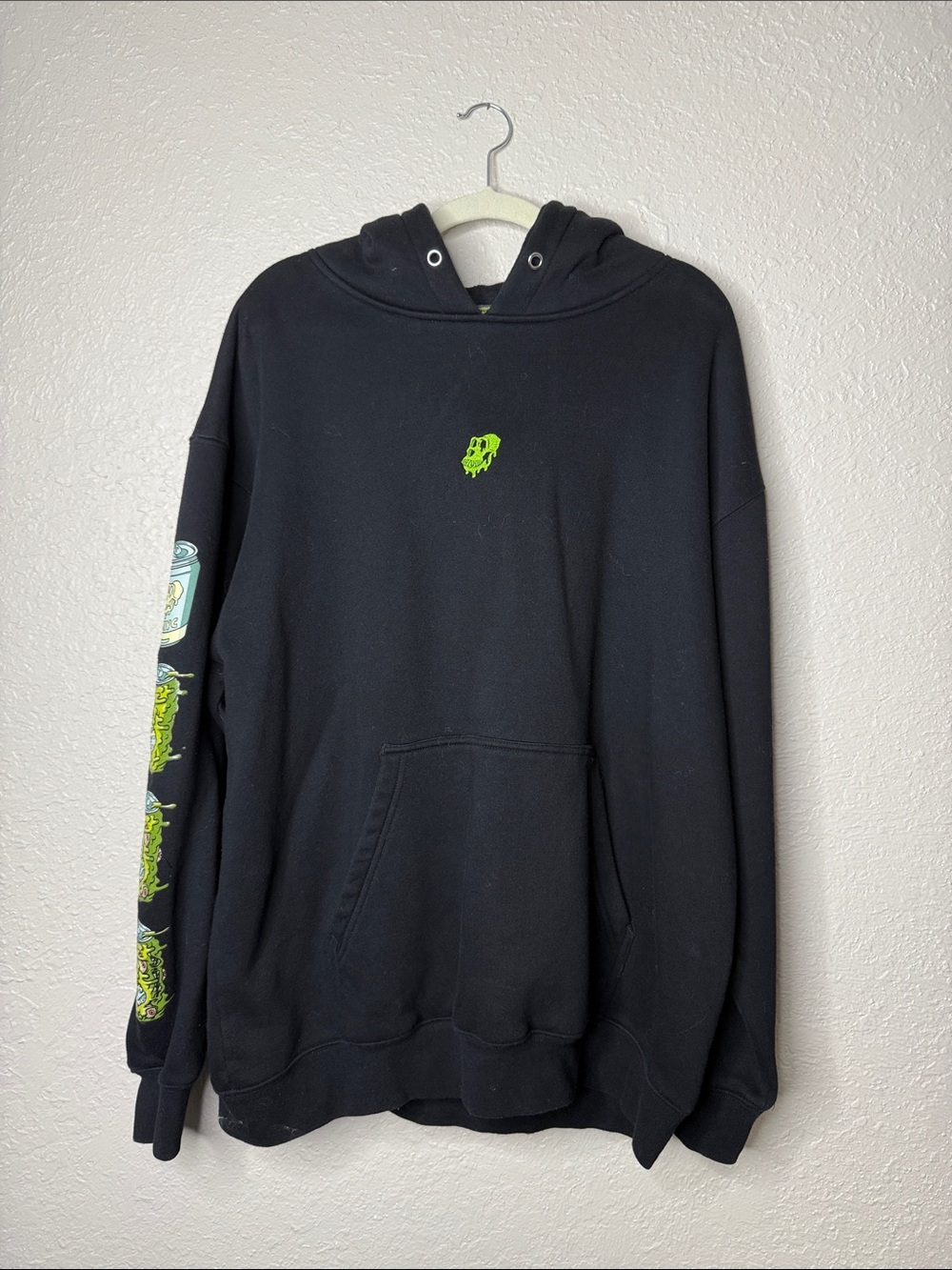 MUTANT APE YACHT CLUB Black Hoodie Sweatshirt with Neon Green Skull Accent